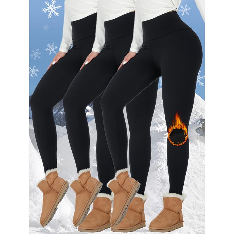 3pcs Thermal Fleece Lined High Waisted Womens Sports Leggings, Workout Winter Warm Thick Tights Soft Yoga Pants