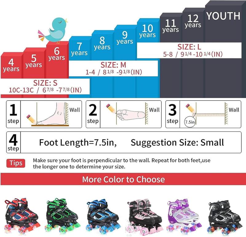 Nattork Kids Roller Skates for Boys Girls,4 Sizes Adjustable Roller Skates with Light up Wheels,Fun Rollerskates for Toddler Kids Beginners Indoor Outdoor