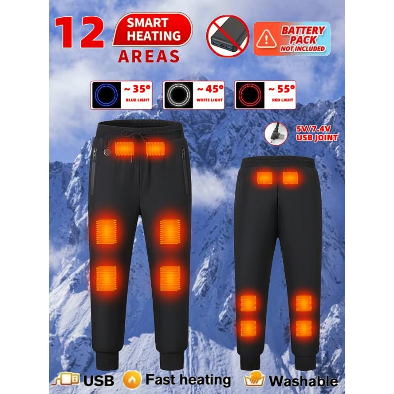 12 Heating Zones Electric Heating Warm Sports Pants, Thickened Waist Pulling Rope with Zipper Pockets, Suitable for Outdoor Activities in Autumn and Winter, Soft, Lightweight and Comfortable Pants, (Battery Set Not Included)