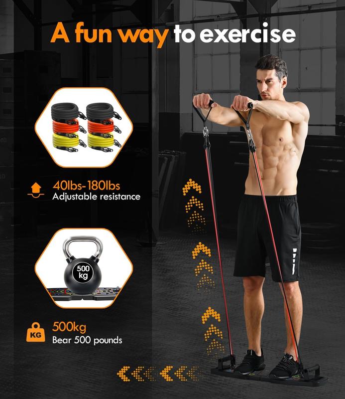 Push Up Board,Home Gym,Portable Exercise Equipment,Pilates Bar & 20 Fitness Accessories with Resistance Bands & Ab Roller Wheel,Full Body Workout at Home