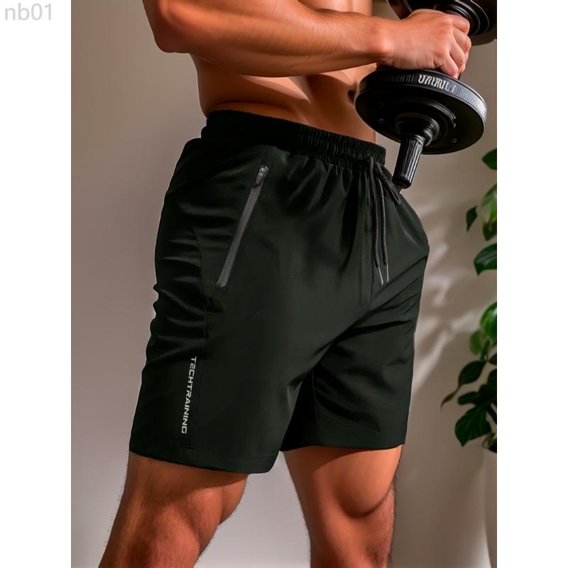 Quick Drying Comfortable Sports Shorts, Men's Casual Zipper Pockets Elastic Waist Drawstring Shorts, Suitable For Summer Gym Workout Training