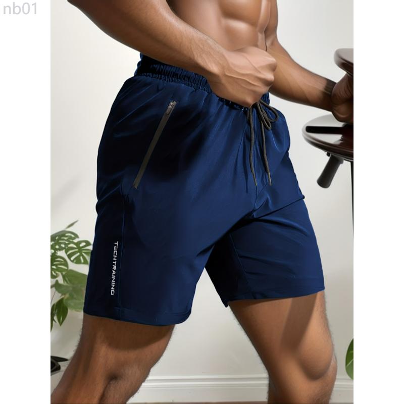 Quick Drying Comfortable Sports Shorts, Men's Casual Zipper Pockets Elastic Waist Drawstring Shorts, Suitable For Summer Gym Workout Training