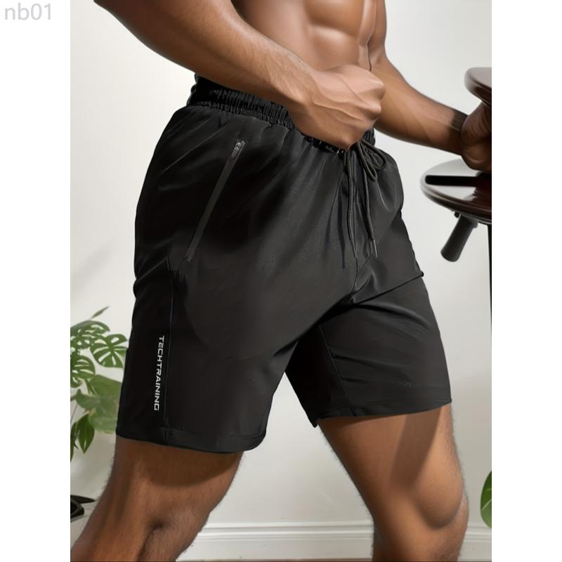 Quick Drying Comfortable Sports Shorts, Men's Casual Zipper Pockets Elastic Waist Drawstring Shorts, Suitable For Summer Gym Workout Training