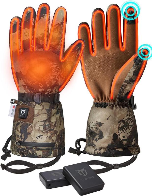 Heated Gloves for Men & Women, Hunting Waterproof Rechargeable Gloves with 2 Battery Packs, 3 Heat Settings, 3M Cotton Insulated for Skiing & Fishing