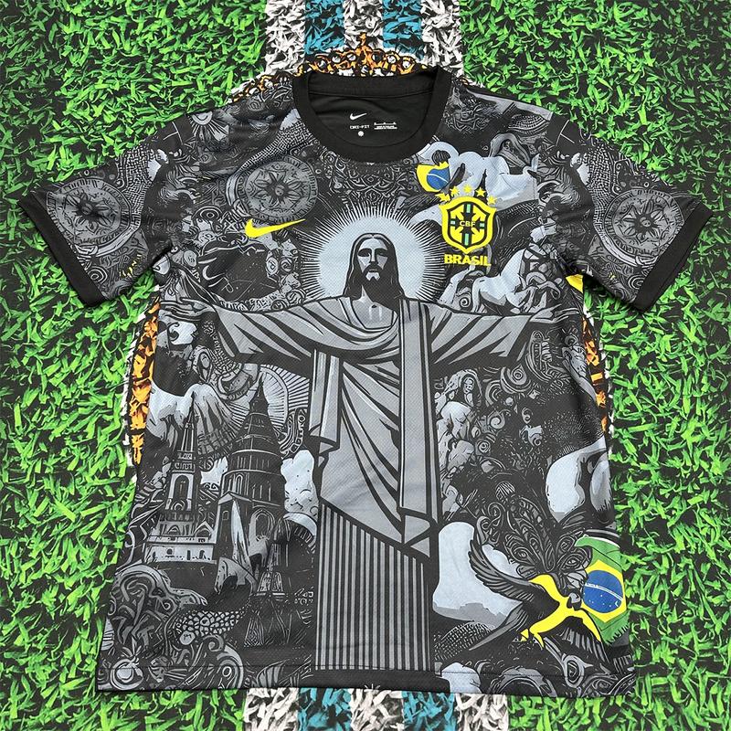 Nike 2425 Brazil Black Short Sleeve Special Edition Redeemer Five Star Neymar Jr  Soccer Jersey