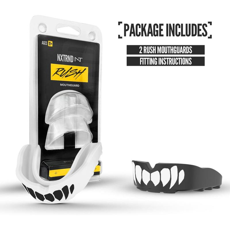 BAOGE-2 Pack Rush Mouth Guard for Boxing and Other Sports (Black & White Fangs)