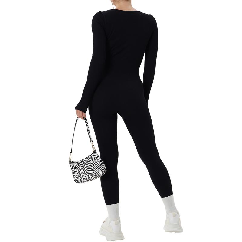 Women's Long Sleeve Square Neck Yoga Jumpsuit Fitness Jumpsuit Ribbed Tight Slim Fit Athletic Jumpsuit Indoor Yoga Jumpsuit