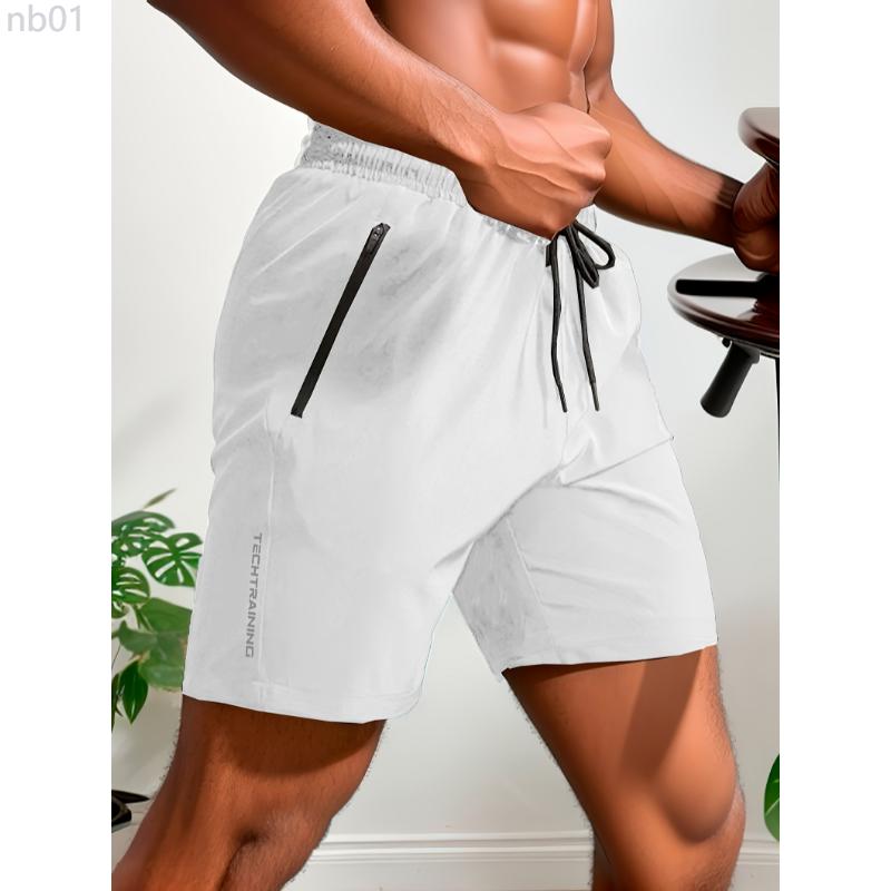 Quick Drying Comfortable Sports Shorts, Men's Casual Zipper Pockets Elastic Waist Drawstring Shorts, Suitable For Summer Gym Workout Training