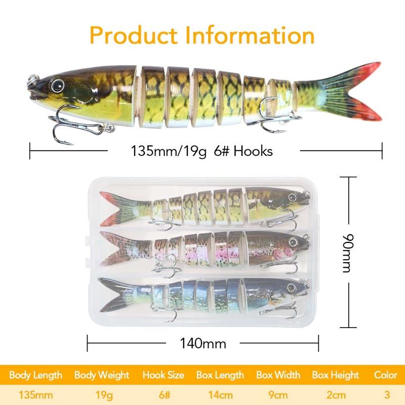 Summer 14cm Artificial Lures, Multi-section Bait, 3pcs set Simulated Knotted Lures with Hooks, Fishing accessories for fishing fans