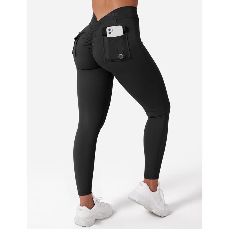 Leggings with Pockets for Women V Back Scrunch Workout Leggings Tummy Control Butt Lifting Leggings