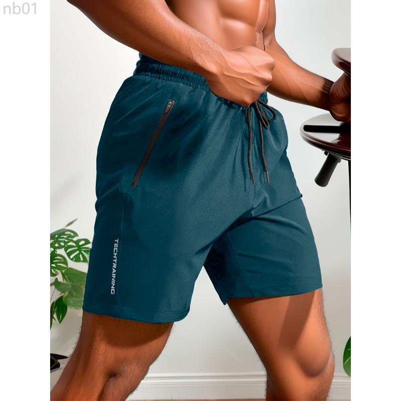 Quick Drying Comfortable Sports Shorts, Men's Casual Zipper Pockets Elastic Waist Drawstring Shorts, Suitable For Summer Gym Workout Training