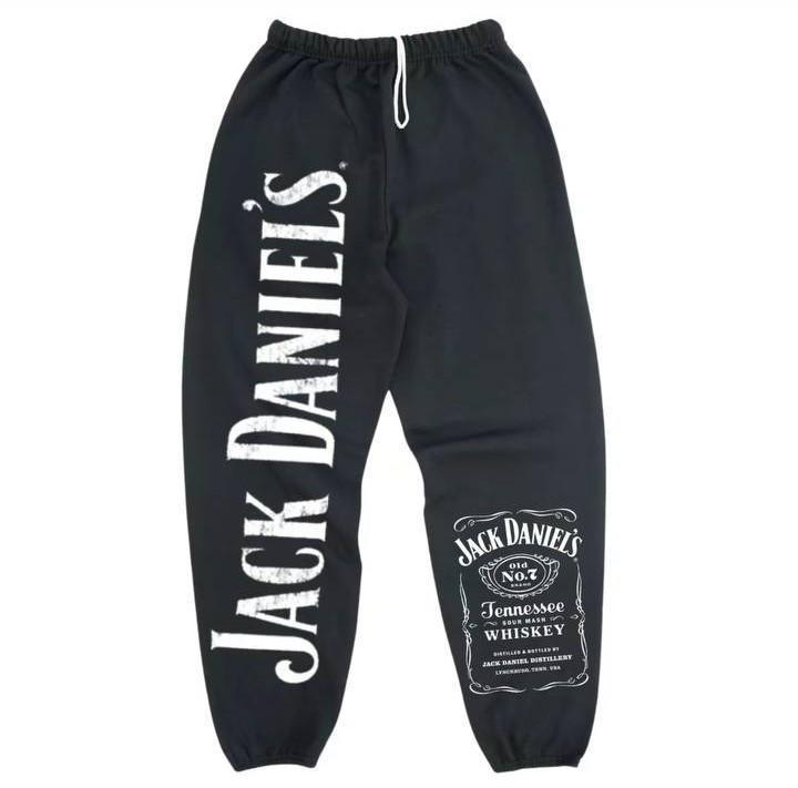 Jack Daniieell Text & Label Streetwear Sweatpants, Men's Jogging Pants Hip Hop Sweatpants, Unisex Jogger, Gift Idea