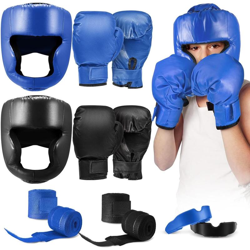 12 counts Kids Boxing Equipment Set Including Boxing Helmet and Gloves Hand Wraps Sport MouthGuards Taekwondo Sparring Gear for Beginners Kids and Children Ages 6-18 Years