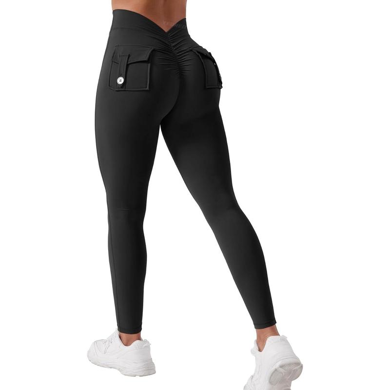 Leggings with Pockets for Women V Back Scrunch Workout Leggings Tummy Control Butt Lifting Leggings