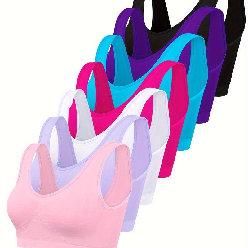 7pcs Solid Seamless Sporty Bra, Comfy & Breathable Bra, Women's Lingerie & Underwear