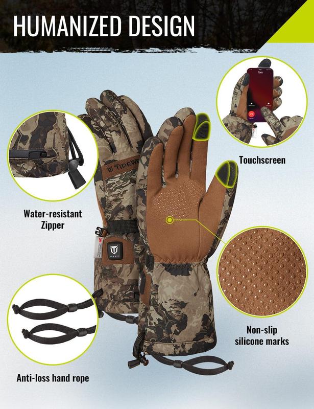 Heated Gloves for Men & Women, Hunting Waterproof Rechargeable Gloves with 2 Battery Packs, 3 Heat Settings, 3M Cotton Insulated for Skiing & Fishing