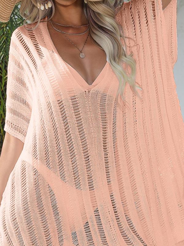 Women's Split Thigh Textured Cover Up Dress, Summer Clothes Women, Swimsuit for Women, Comfortable Sheer Deep V Neck Beach Swimwear, Women's Swimwear for Summer