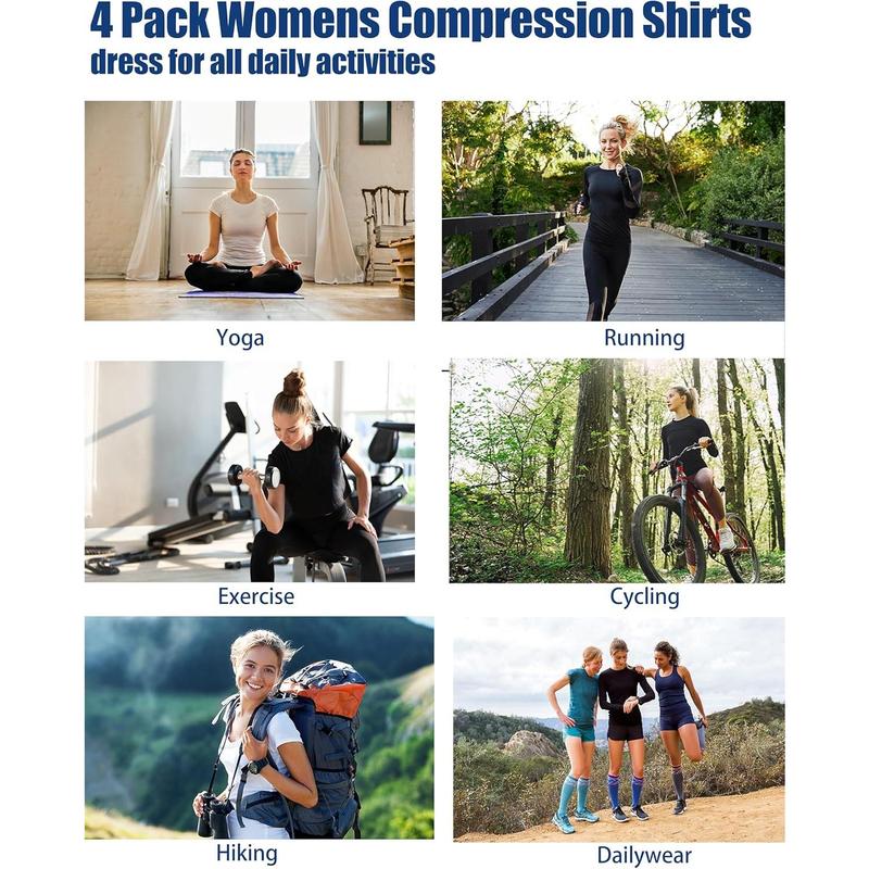 4 Pack Women's Shirt Long Short Sleeve Performance Workout Baselayer Athletic Top Gym Sports Gear