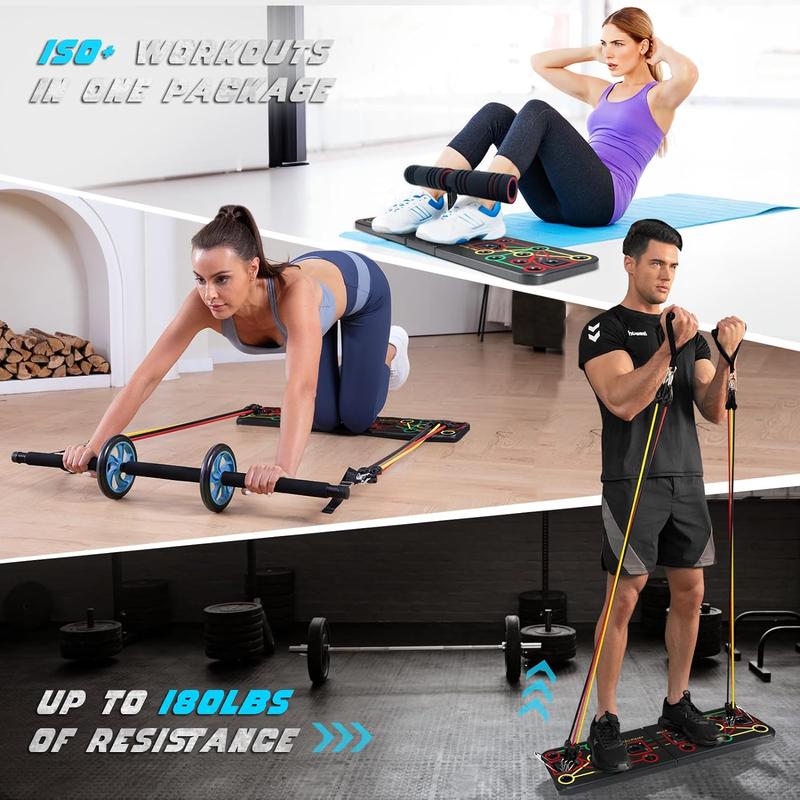 Emurdyon multifunctional fitness kit: includes a sit-up stand, resistance bands, Pilates bar, ab roller wheel, and various other accessories.