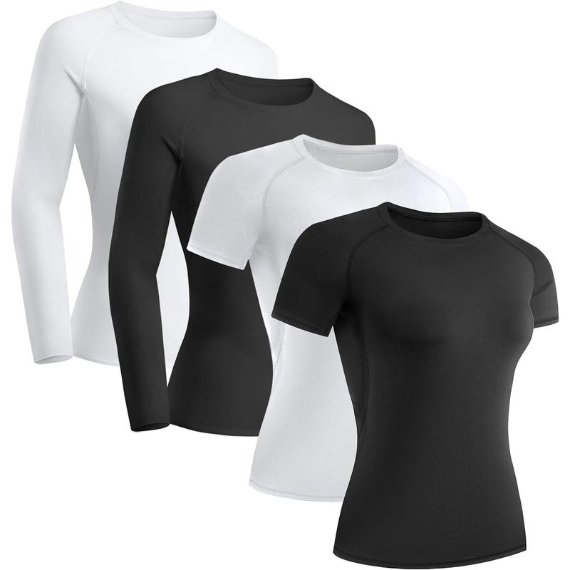 4 Pack Women's Shirt Long Short Sleeve Performance Workout Baselayer Athletic Top Gym Sports Gear