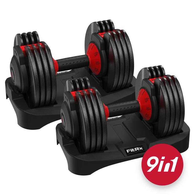 2-Pack, Two 25lbs. Quick-Select 9 in 1 Adjustable Dumbbell for Gym, 5-25lbs. Weight in 2.5lbs Increments