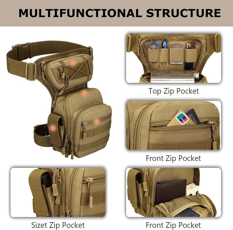 Tactical Drop Leg Bag Military Tool Gear Fanny Thigh Pack Molle Utility Airsoft Motorcycle Cycling Waist Gear Pouch (1 Patch Included)