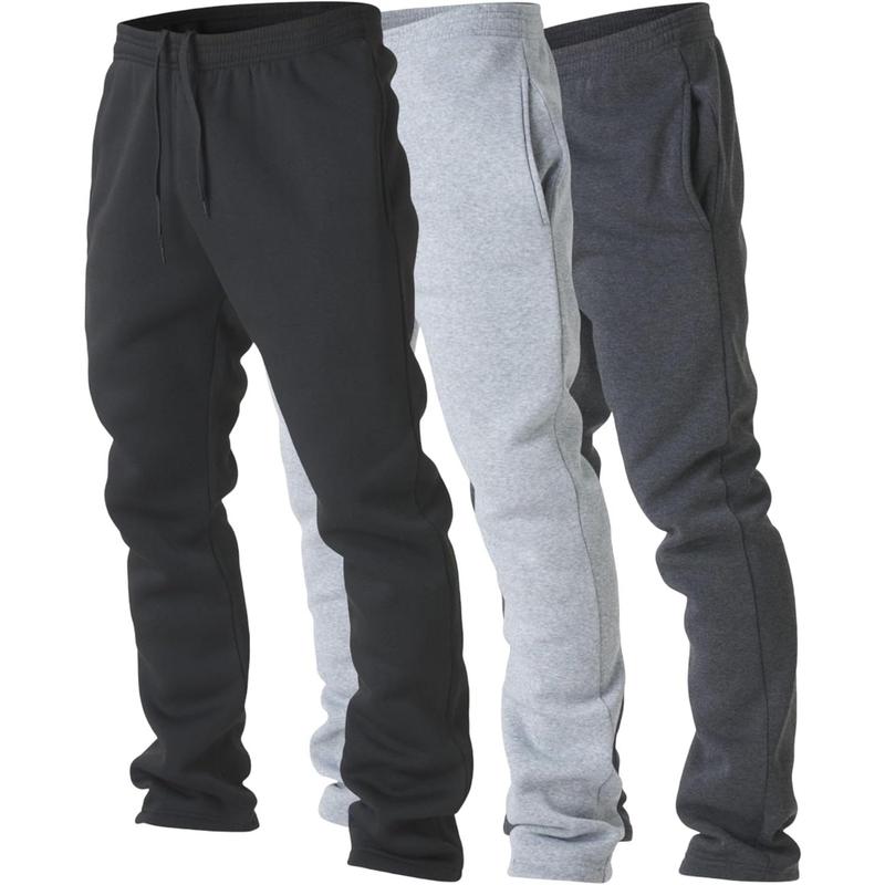 Performance 3 Pack Mens Fleece Wide Leg Sweatpants with Pockets, Open Bottom Workout Sweatpants for Men