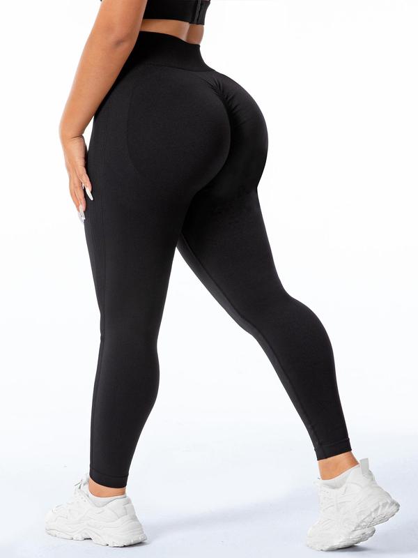  Solid High Waist Sports Leggings, Sporty High Stretch Yoga Leggings, Tummy Control Compression Pants, Ladies Sportswear for Indoor Outdoor Wear, Fall Outfits 2024, Fall Outfits, Fallfreshness, Yoga Pants