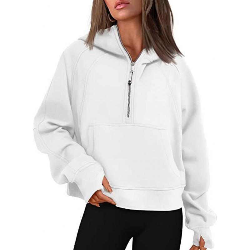 Lu Fall Winter Yoga Wear Scuba Women's Sports Half Zipper Hooded Sweatshirt Sweater Loose Short Velvet