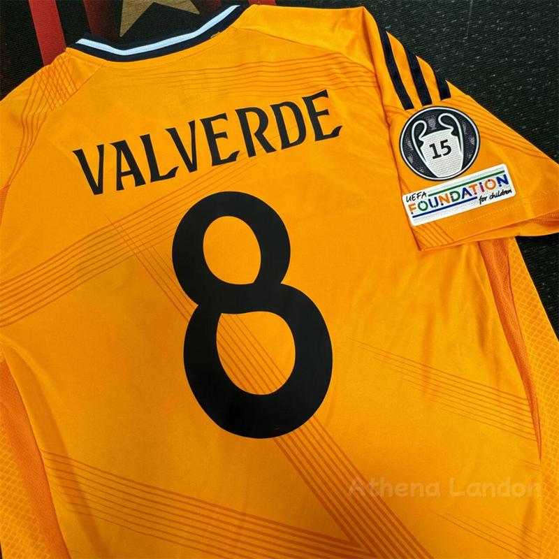 RMCF Soccer jersey fan edition away kit Valverde #8 orange color short sleeve 2425