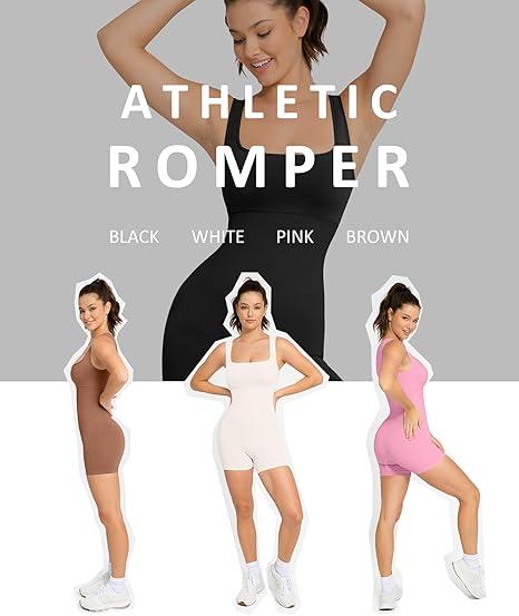 FeelinGirl Womens Jumpsuits Shorts Workout Romper Square Neck Bodysuit Yoga Bodycon Summer Outfits