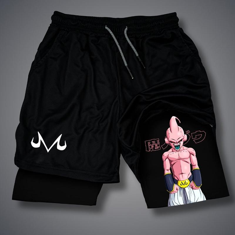 Men Shorts Anime Graphic Gym Shorts 2-in-1 Men Gym Shorts Summer Double Layer Sports Shorts with Inner Pocket Men Training Running Clothes