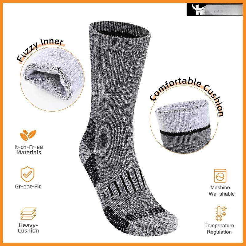 Merino  Crew Socks For Men & Women, Thermal, Warm, Winter, Cushion, Socks For Hiking, Working, Running, 3 Pairs