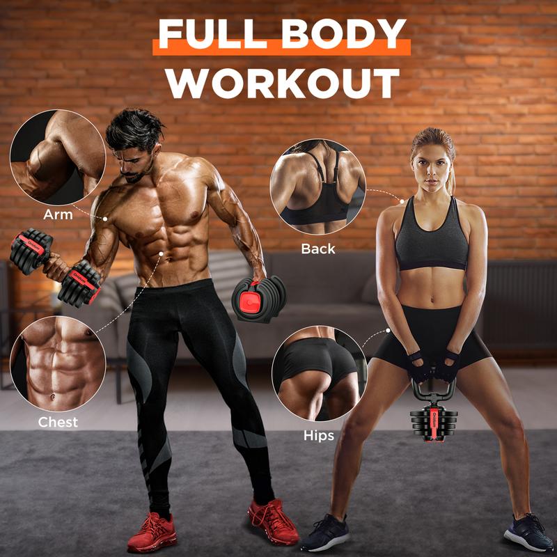 Adjustable Dumbbell, 3-40LBS 12 Weight Options [Dumbbell, Barbell, Kettlebell] 3-in-1 Free Weights with Comfort Grip | Fast Weight Adjustment for Home Gym Full Body Workout Fitness