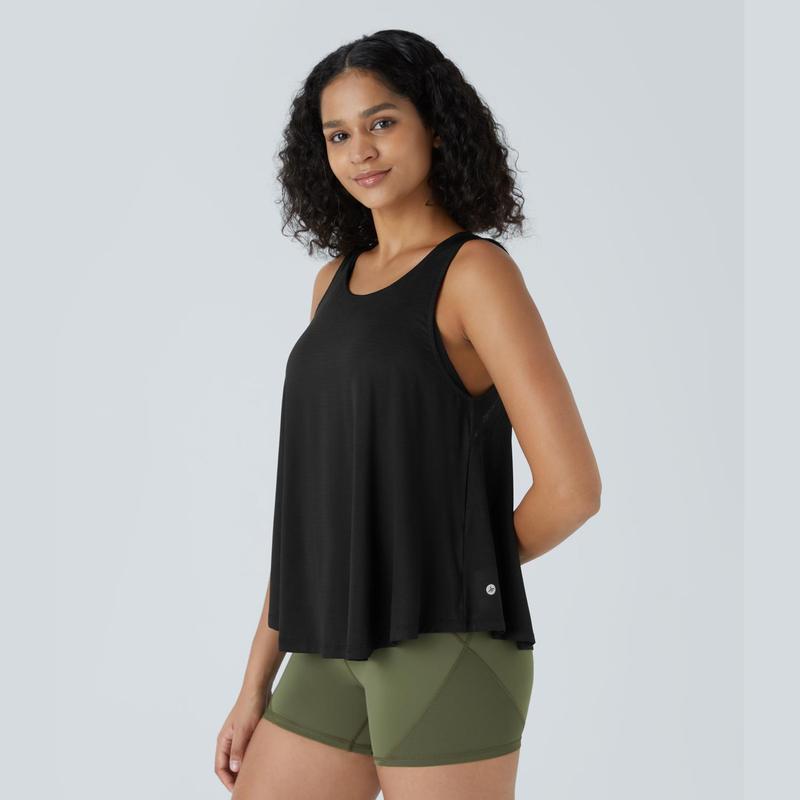 Halara Sheer Round Neck Backless Draped Jacquard Yoga Tank Top