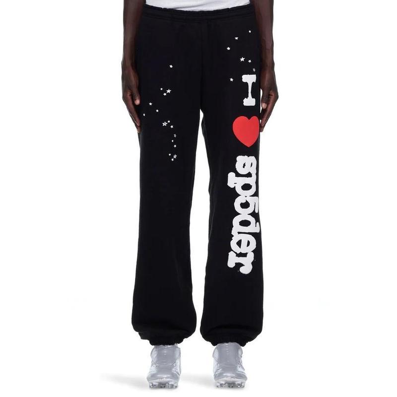 Sp5der Heart Sp5 Sweatpants Black – Restock AR, Unisex Sweatpants, Unisex Joggers, Trend Sweatpants, No Pockets