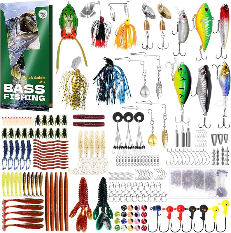 322- Fishing Lures Kit - Buzz  Spinner Baits Jig Frog, Fishing Tackle Box with Tackle Included, Soft  Hooks Weights, 2024 Fishing Gear Lure Kit Gift for Men Freshwater Bass Trout