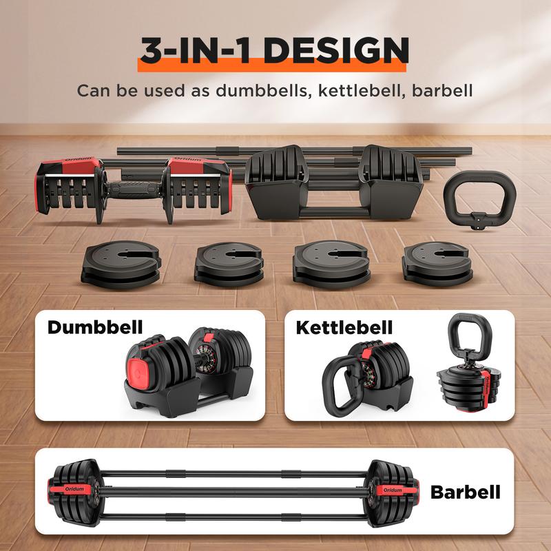 Adjustable Dumbbell, 3-40LBS 12 Weight Options [Dumbbell, Barbell, Kettlebell] 3-in-1 Free Weights with Comfort Grip | Fast Weight Adjustment for Home Gym Full Body Workout Fitness