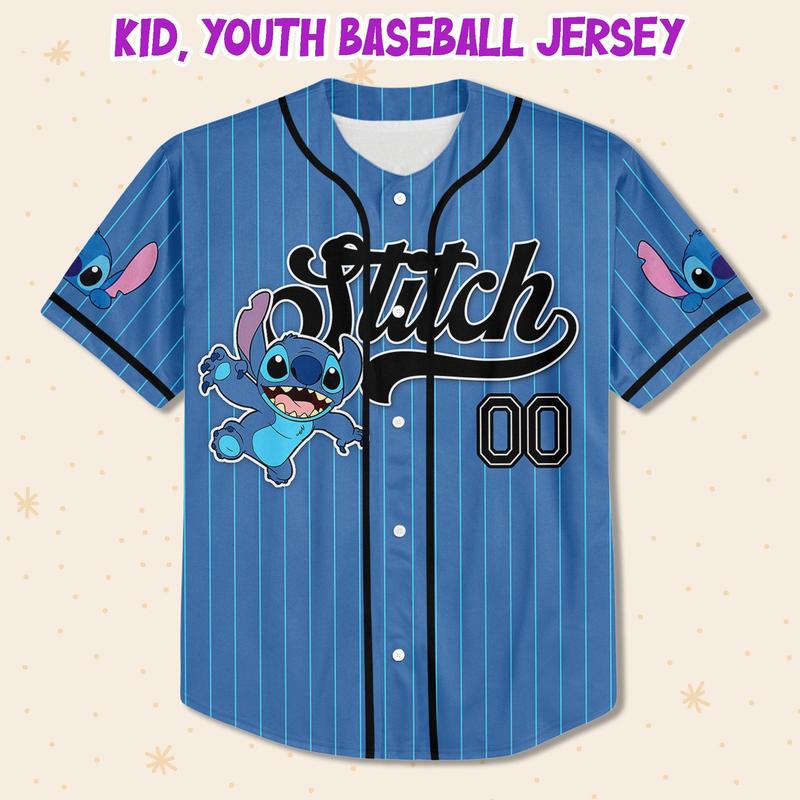 DISNEY MICKEY & CO. Custom Disney Lilo and Stitch Stitch Blue Simple Baseball Custom Youth Disney Baseball Jersey Stitch Birthday Gift For Fans