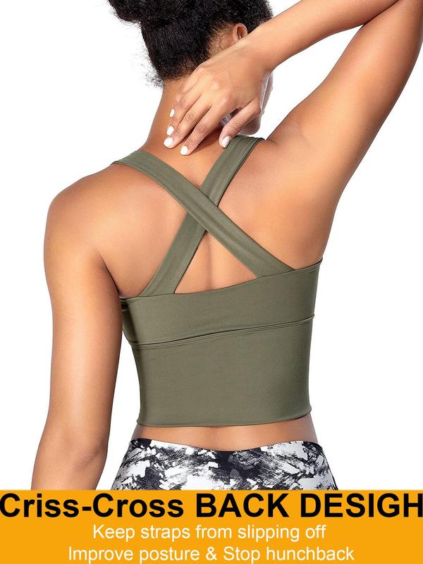 Women's Solid Criss Cross Zipper Crop Sports Bra, Breathable Comfortable Sports Bra, Ladies Sportswear for Indoor Outdoor Wear