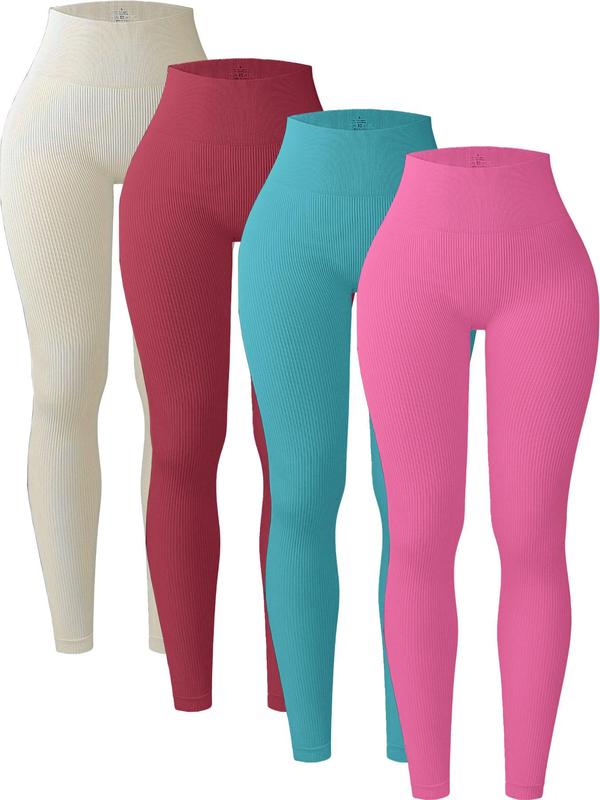 Women's Solid High Waist Sports Leggings, High Stretch Yoga Leggings, Ladies Sportswear for Indoor Outdoor Wear