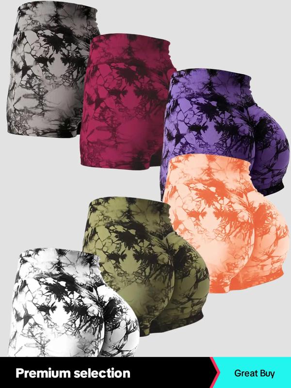 Women's Summer Tie Dye Print High Waist Sports Shorts, Summer Clothes, Sporty High Stretch Shorts, Biker Shorts, Gym Shorts, Back To School Clothes, Ladies Sportswear for Indoor Outdoor, Gym Clothes, Womenswear