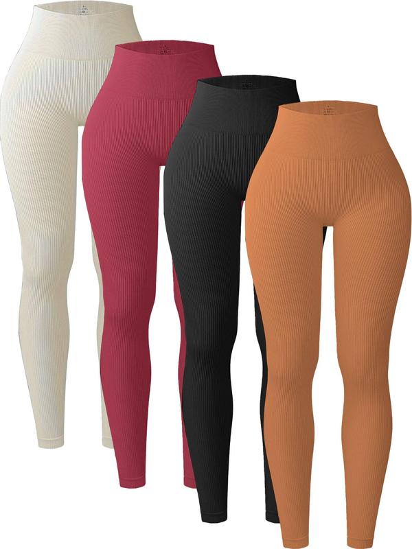 Women's Solid High Waist Sports Leggings, High Stretch Yoga Leggings, Ladies Sportswear for Indoor Outdoor Wear