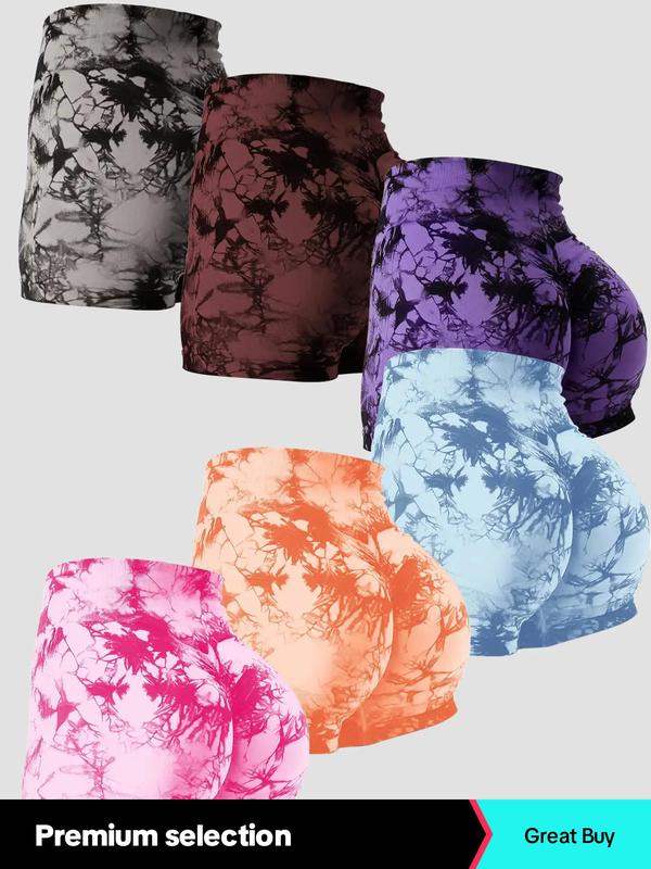 Women's Summer Tie Dye Print High Waist Sports Shorts, Summer Clothes, Sporty High Stretch Shorts, Biker Shorts, Gym Shorts, Back To School Clothes, Ladies Sportswear for Indoor Outdoor, Gym Clothes, Womenswear