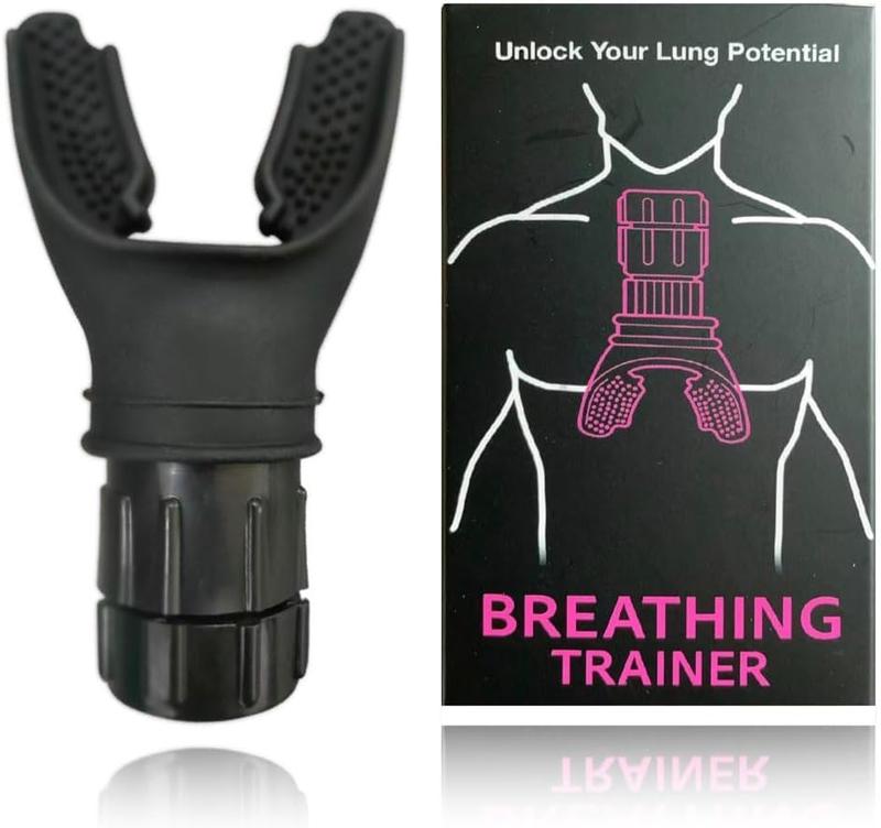 Breathing Trainer, Portable Respiratory Muscle Trainer with Adjustable Resistance, Compact Lung Exercise Device, Detachable for Easy Cleaning - Black