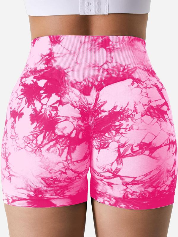 Women's Summer Tie Dye Print High Waist Sports Shorts, Summer Clothes, Sporty High Stretch Shorts, Biker Shorts, Gym Shorts, Back To School Clothes, Ladies Sportswear for Indoor Outdoor, Gym Clothes, Womenswear