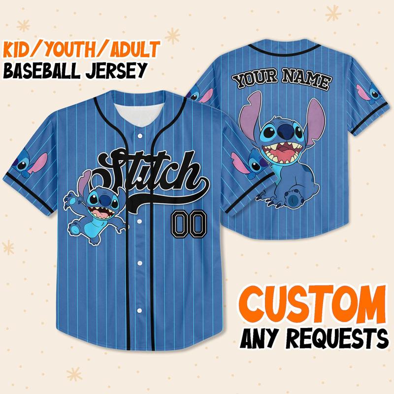 DISNEY MICKEY & CO. Custom Disney Lilo and Stitch Stitch Blue Simple Baseball Custom Youth Disney Baseball Jersey Stitch Birthday Gift For Fans