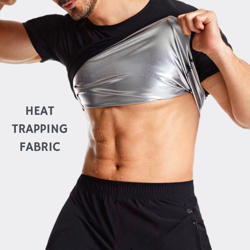 Sauna Sweat Suit Weight Loss Shapewear Top Shirt Waist Vest Trainer Workout Exercise Fitness Gym Short Sleeves Men