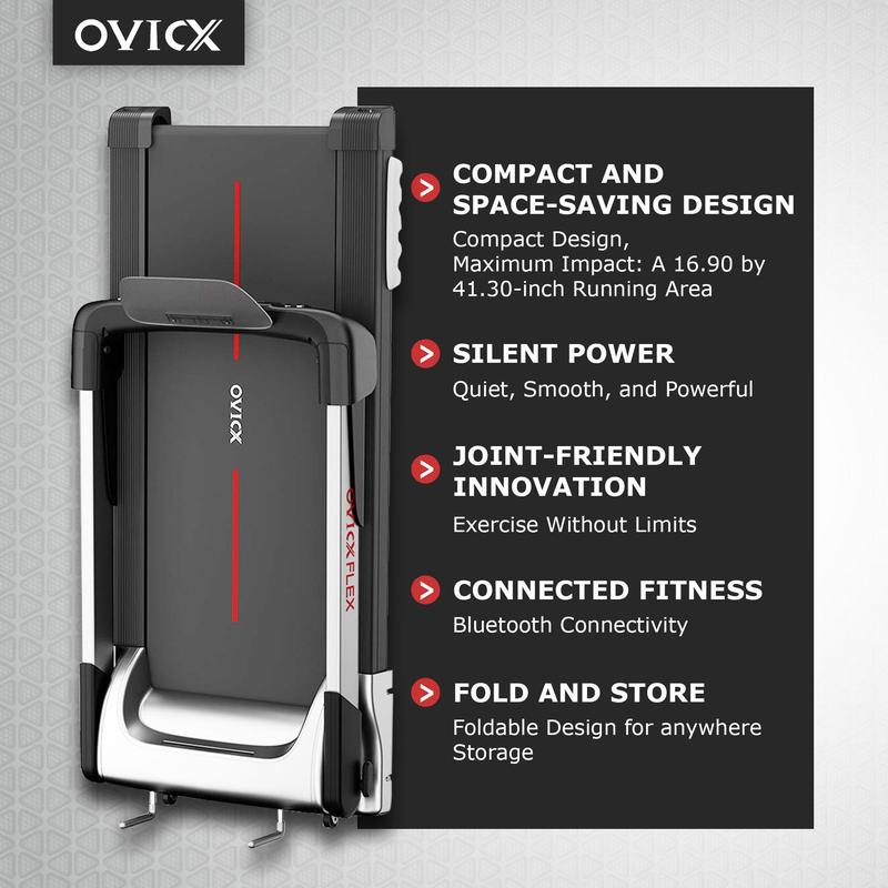 OVICX Quiet Portable Folding Flex Treadmill w  Bluetooth & Fitness Tracking App