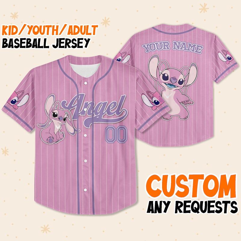 DISNEY MICKEY & CO. Custom Disney Lilo and Stitch Angel Pink Simple Baseball Custom Youth Disney Baseball Jersey - After Holiday